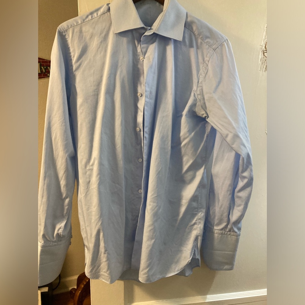 Light blue James Bond-style cocktail cuff dress shirt 15 slim fit